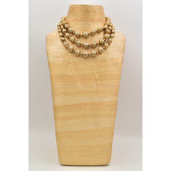 Coro Multi-Layered Beaded Collar Necklace Gold Tone Chunky Signed 1950s BinBM - Picture 10 of 16